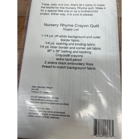 Nursery Rhyme Crayon Quilt Pattern 32.5" X 32.5" By Betty Alderman Designs - Picture 3 of 3